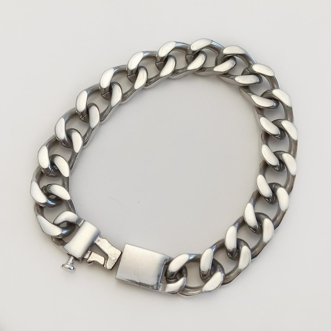 Silver tone Cuban link chain bracelet, 8 1/2 inches (1 of 2)