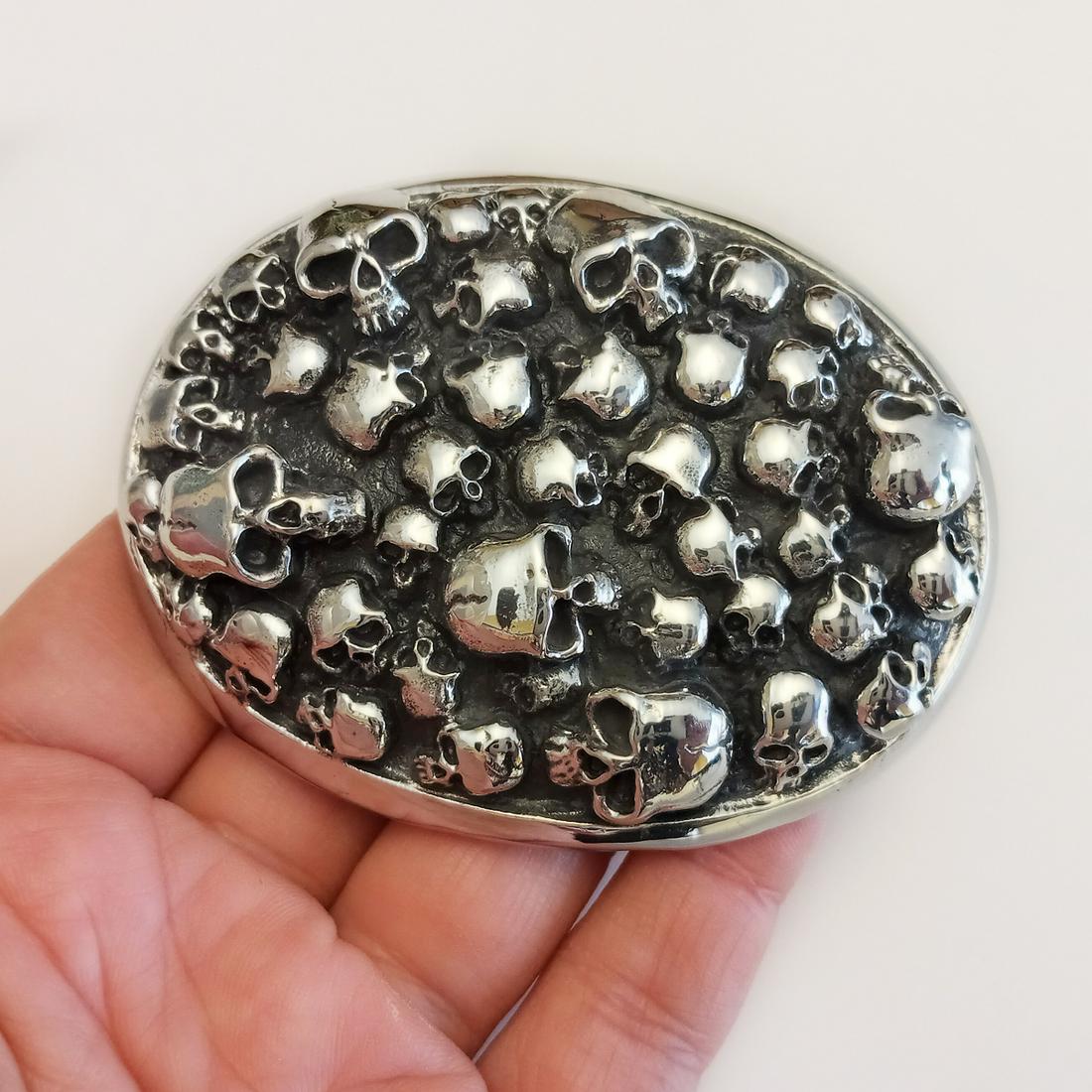 Stainless steel oxidized finish Skull oval belt buckle (1 of 3)