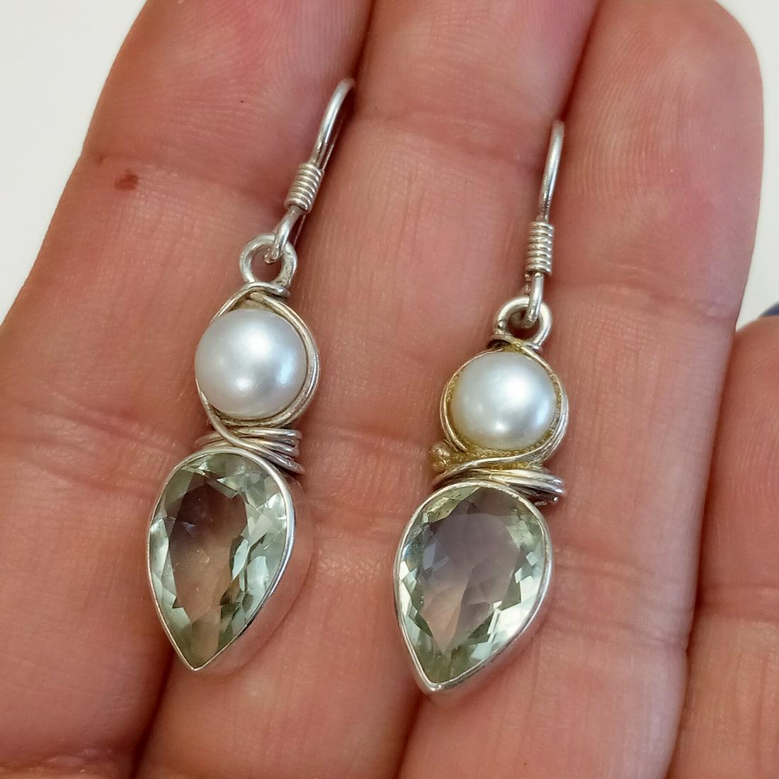 Sterling silver pearl green amethyst earrings (1 of 3)