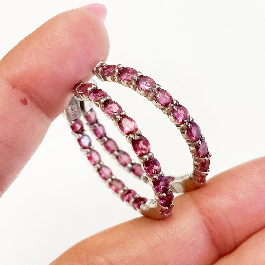Sterling silver oval faceted garnet hoop earrings (1 of 8)