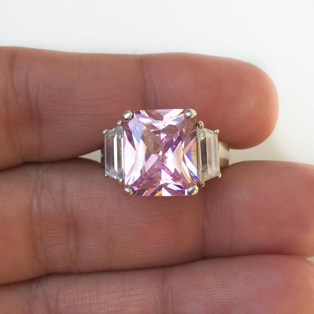 Sterling silver rectangular pink topaz color stone ring (1 of 7)