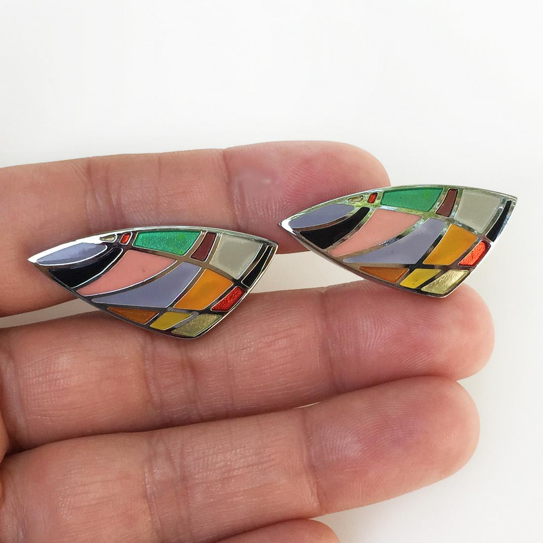 Silver tone multicolor enamel geometric cufflinks (1 of 8)