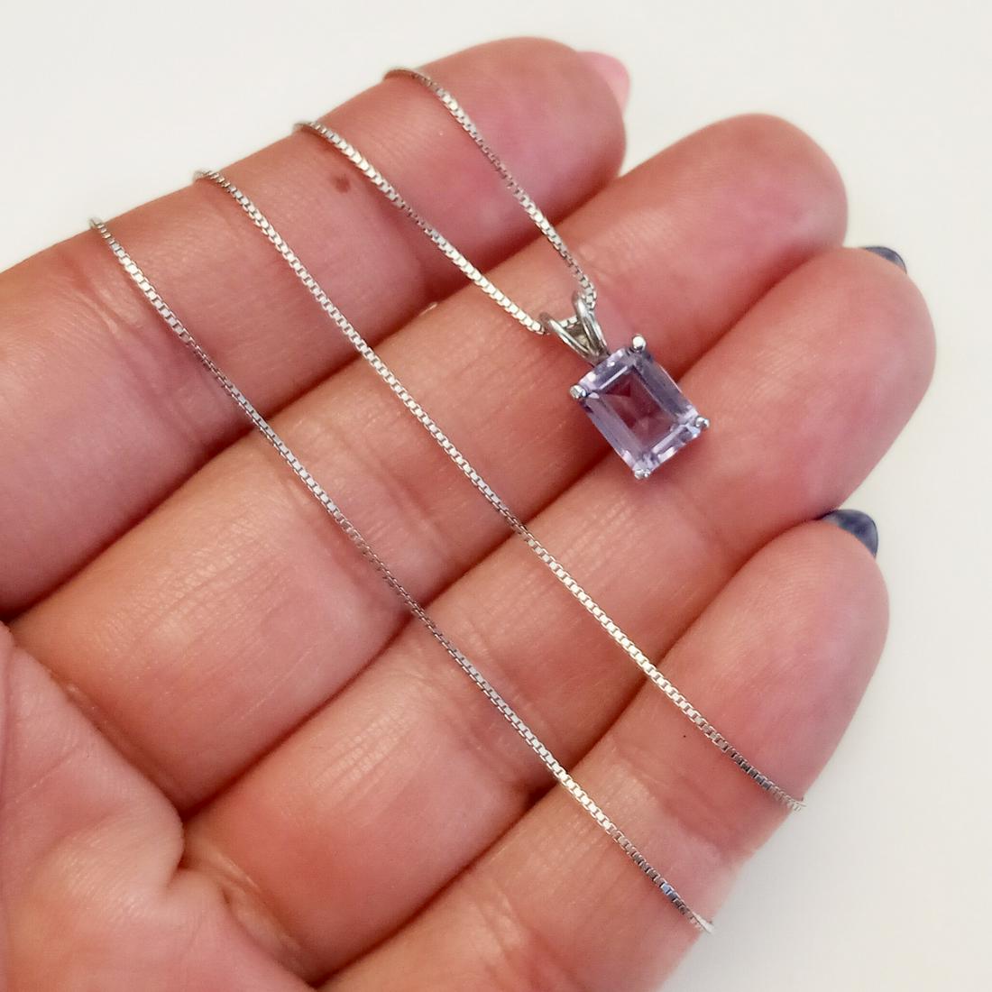 Sterling silver amethyst crystal pendant box chain (1 of 4)
