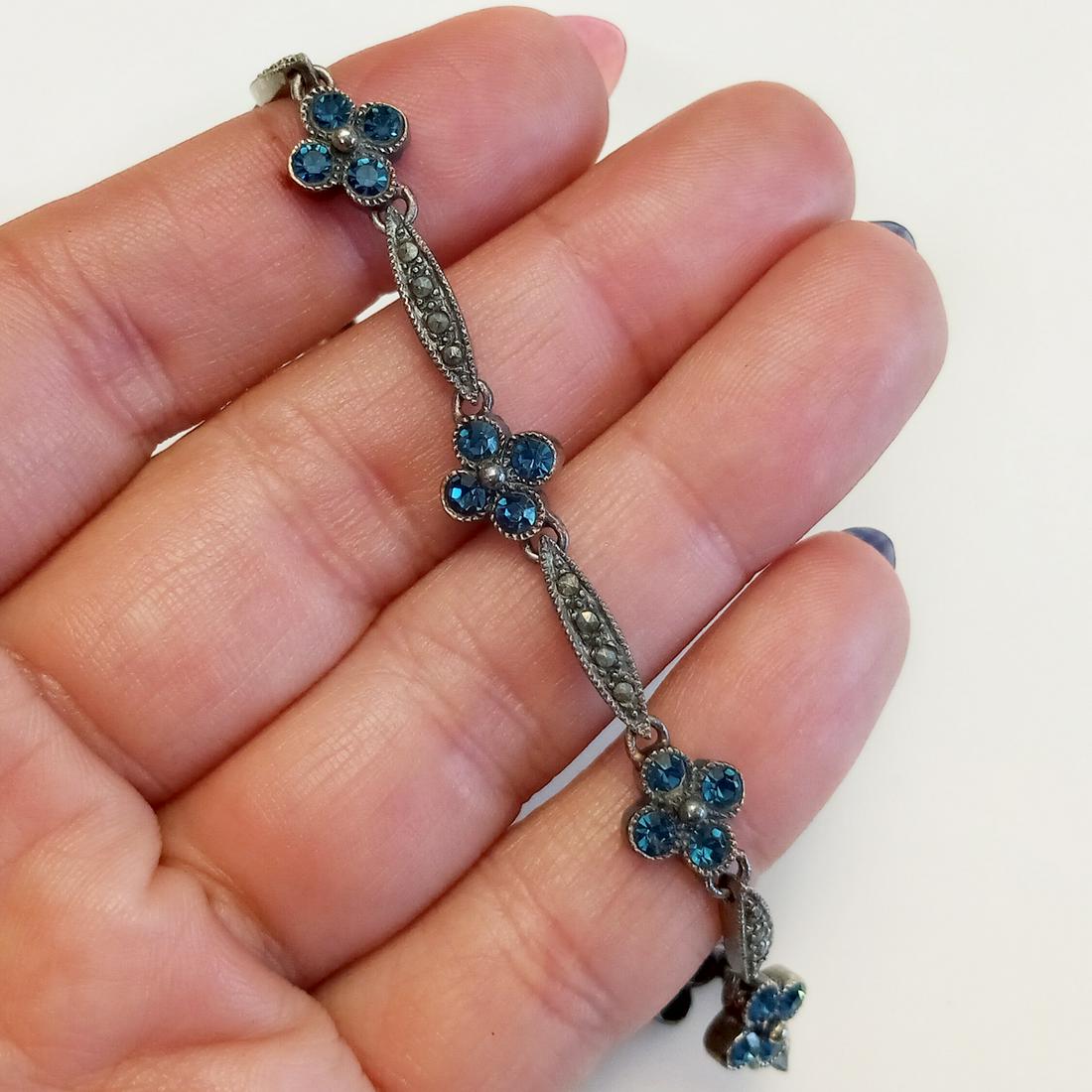 Oxidized sterling silver marcasite topaz color bracelet (1 of 3)