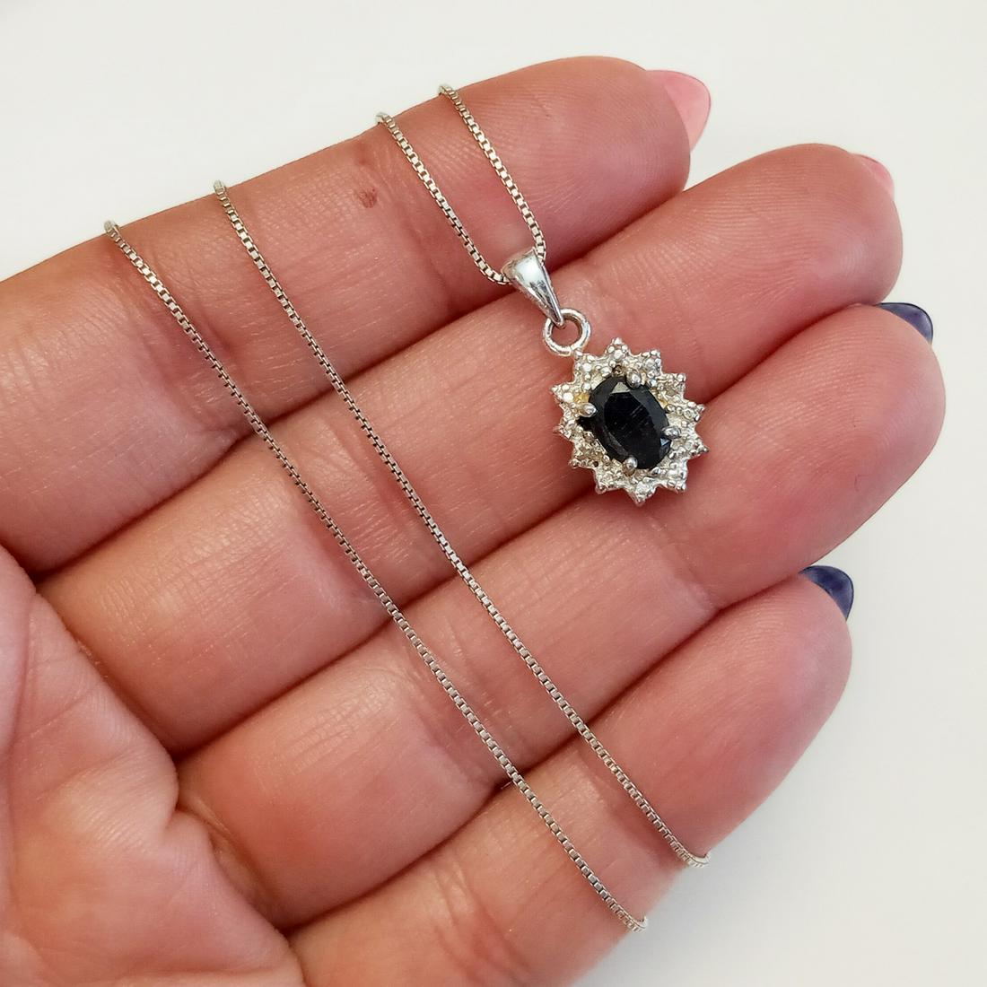 Sterling silver sapphire pendant box chain (1 of 4)