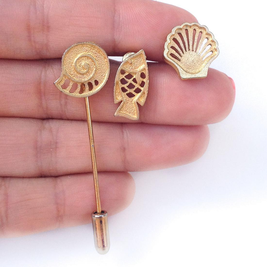 Vintage gold tone Interchangeable Shell Fish pin brooch (1 of 4)