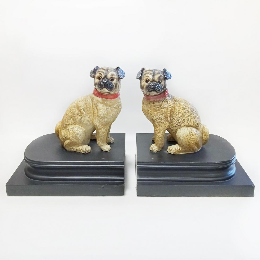 2 Tan Puppy Dog Pug black base book ends (1 of 7)