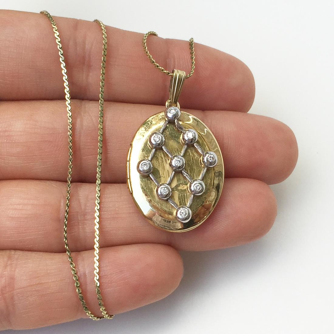 Two tone crystals oval locket pendant chain necklace (1 of 5)