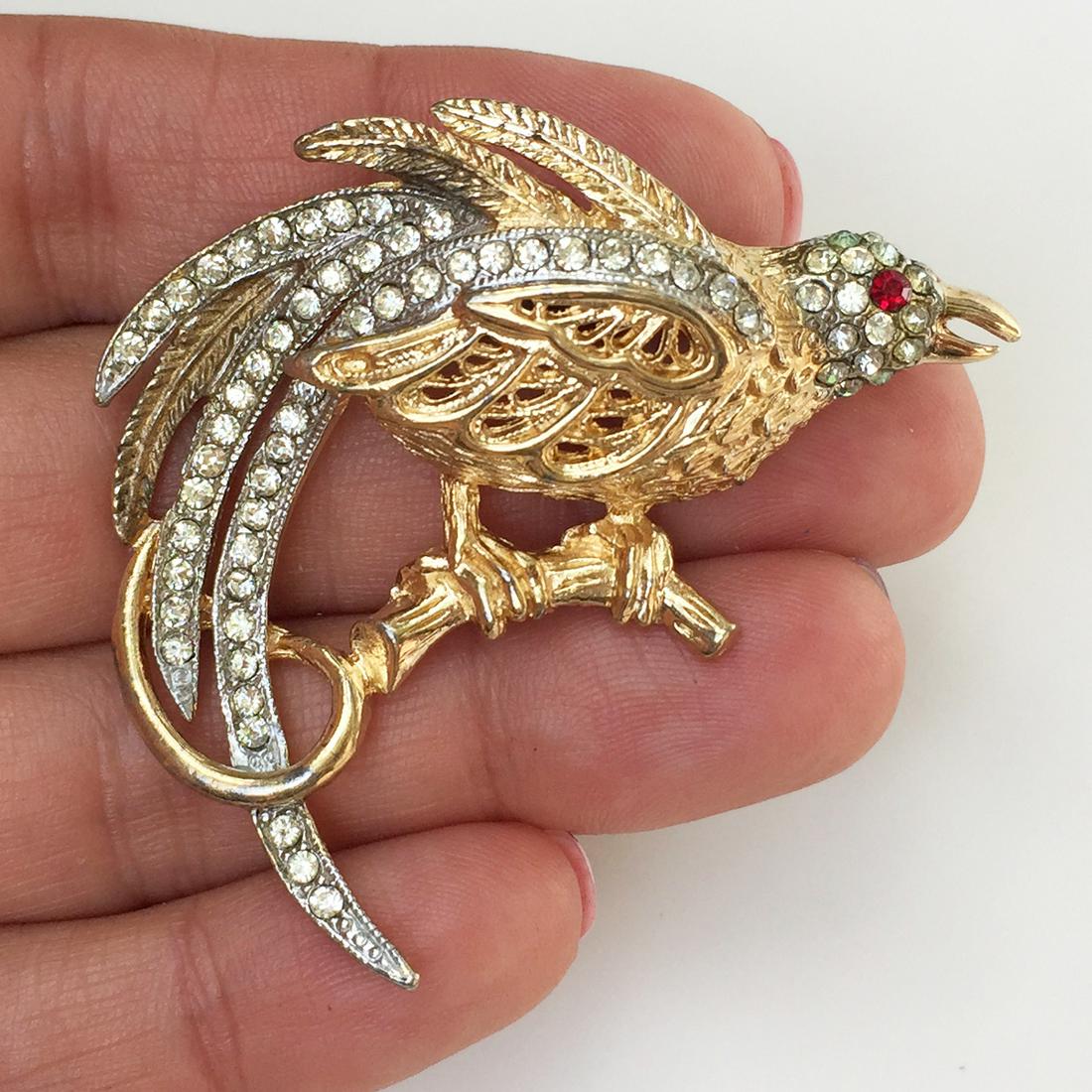 CAPRI Vintage two tone crystals Pheasant Bird brooch (1 of 3)