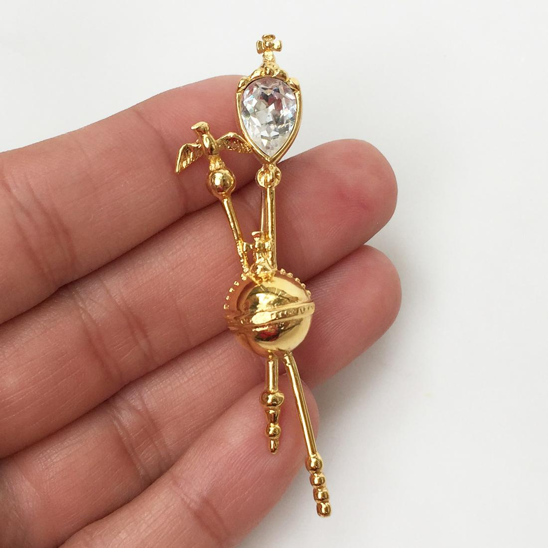Gold tone crystal Royal Scepter and Orb brooch (1 of 3)