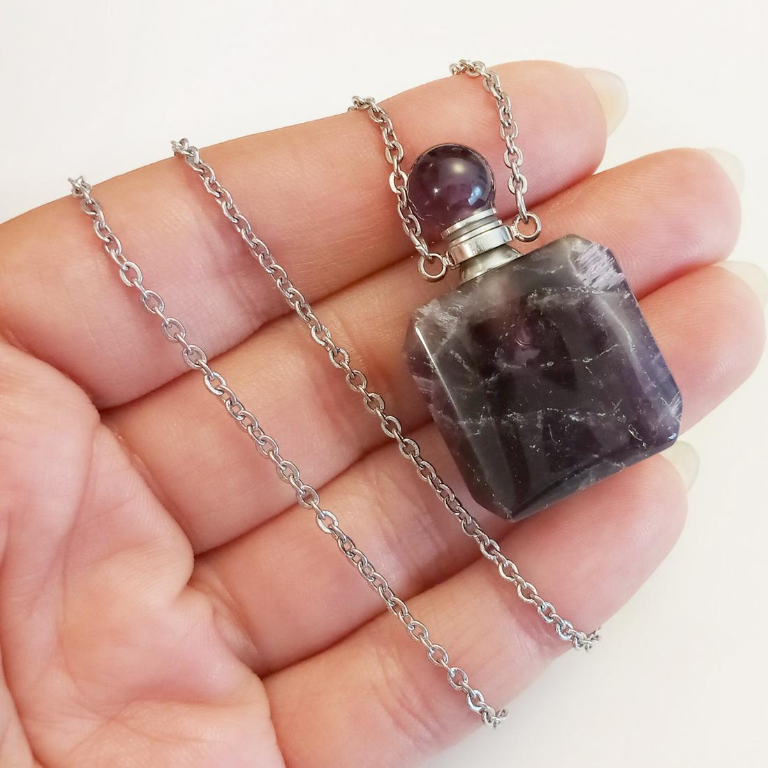 Genuine Amethyst perfume bottle pendant necklace (1 of 3)