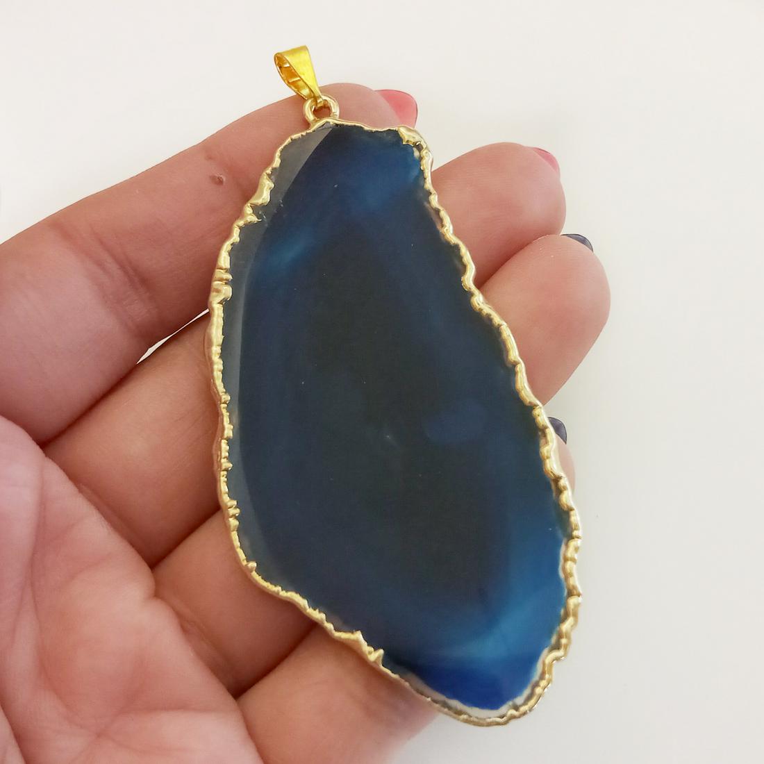 Gold tone Blue Agate free shape slice pendant (1 of 3)