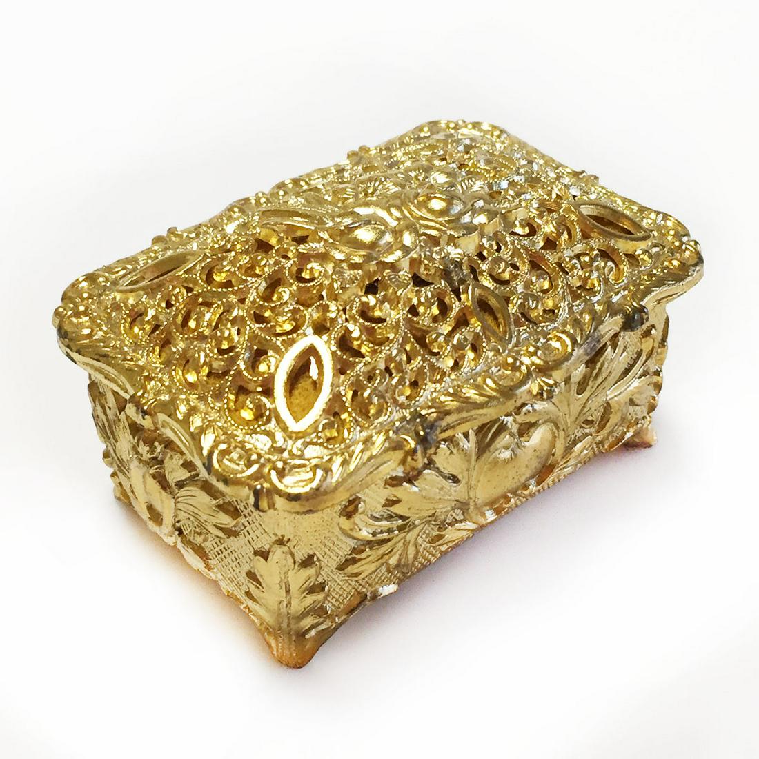 Gold tone Rose Flower rectangular trinket jewelry box (1 of 9)