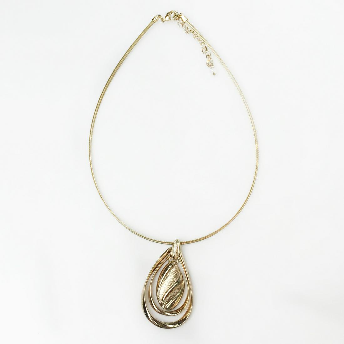 NAPIER Gold tone drop shape multi cable necklace: NAPIER Gold tone drop shape multi cable necklace, signed. Pendant length 2 inches with bail, cable length 16 inches + 3 inches extender. Hallmarked Napier. Condition excellent.