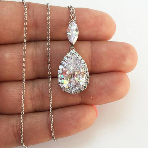 Stauer Vintage Sterling Silver Cz Pendant Necklace
