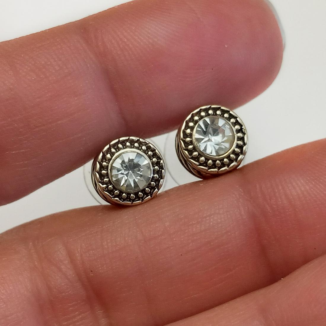 NAPIER Gold tone black clear rhinestone round earrings (1 of 4)