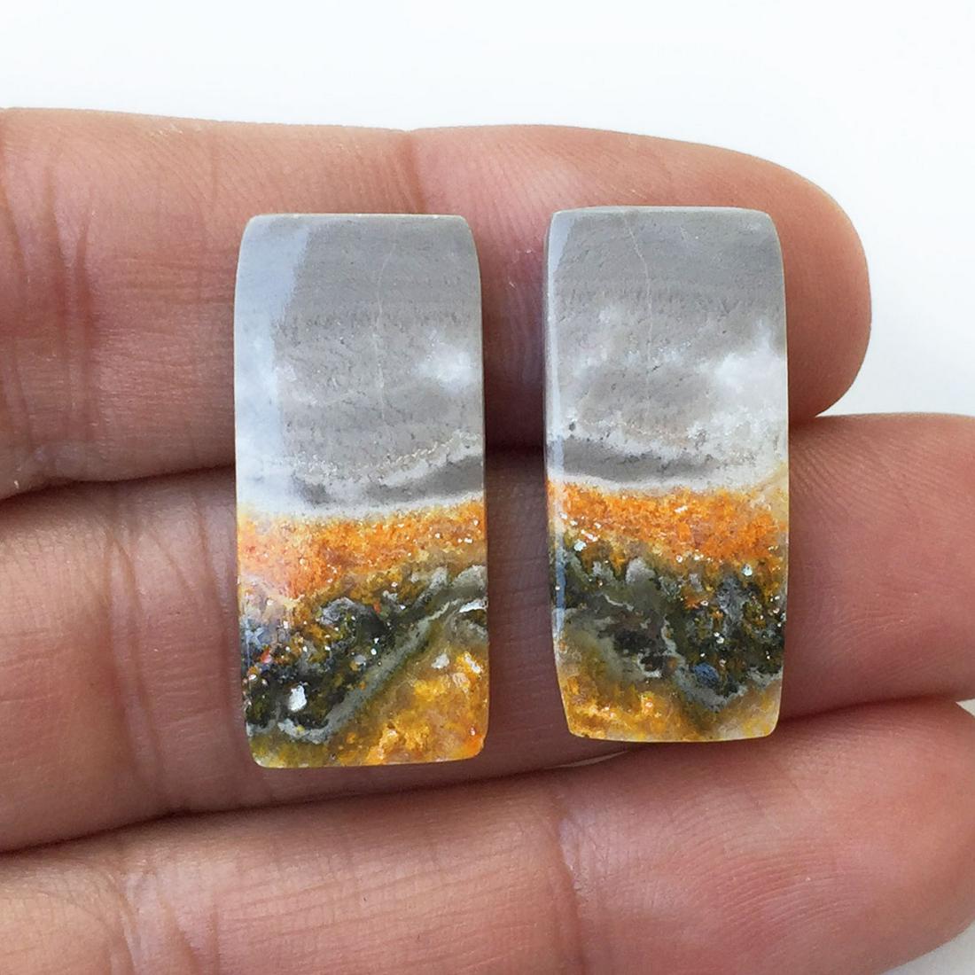 Pair of rectangular flat Bumble Bee Jasper 22.81 cts (1 of 3)