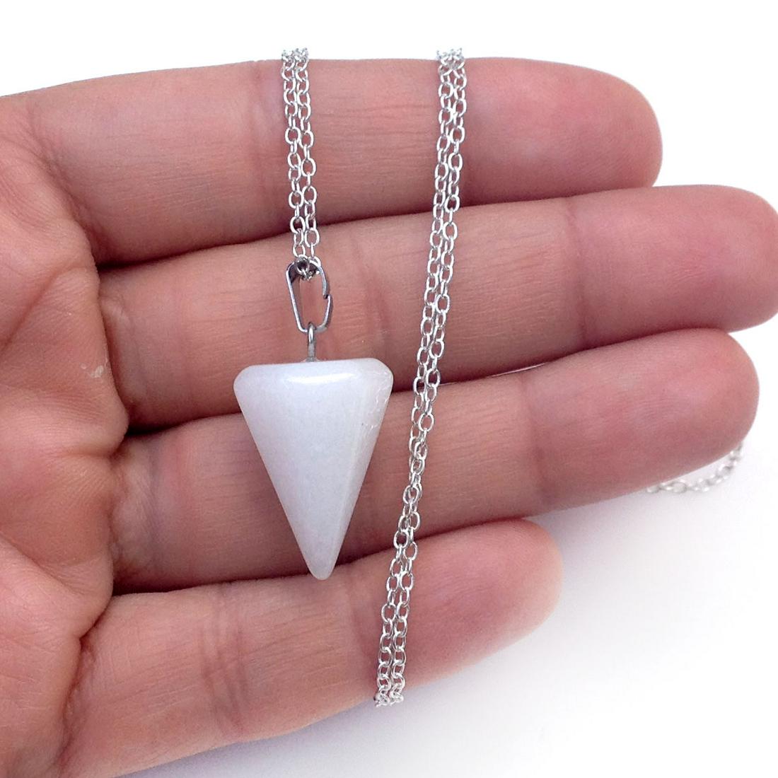 Silver tone chain and cone shape white quartz pendant (1 of 3)