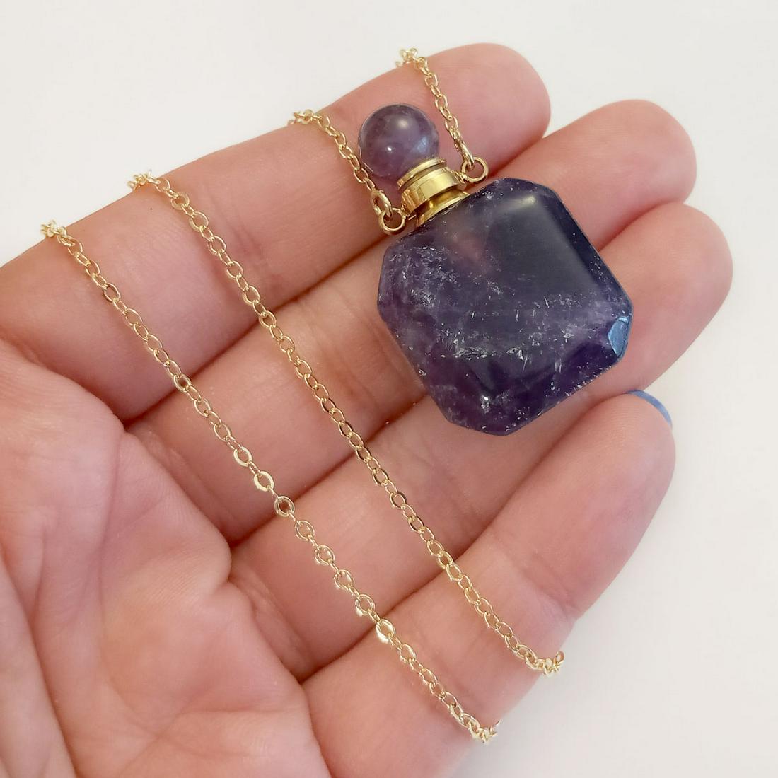 Genuine Dark Amethyst perfume bottle pendant necklace (1 of 3)