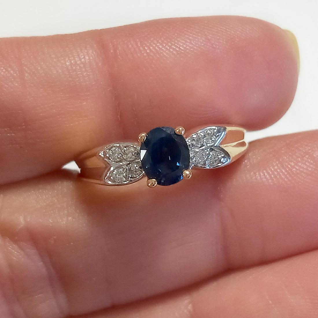 14KT yellow gold blue sapphire diamond ring, size 7 (1 of 7)