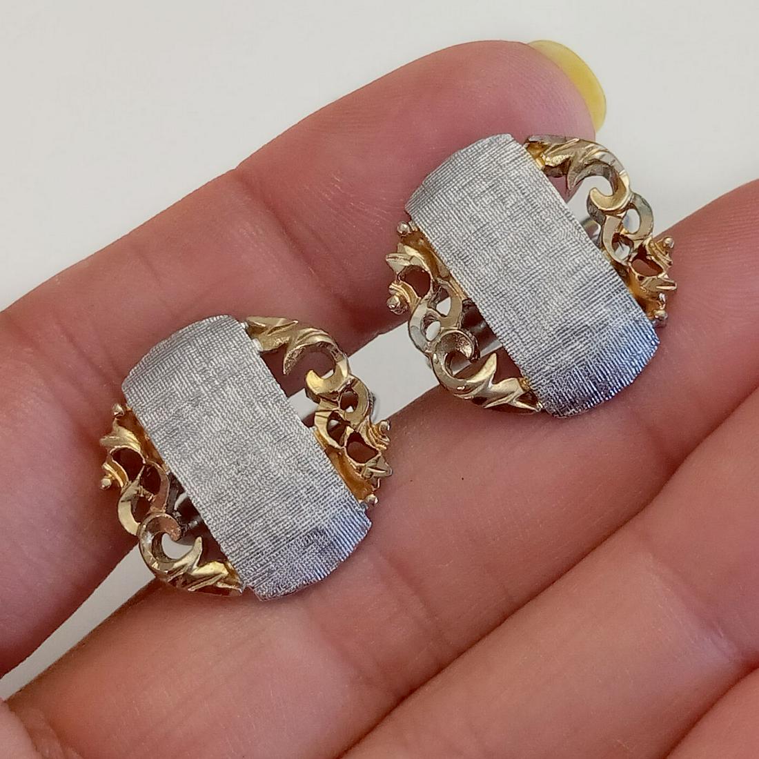 SWANK Vintage two tone textured round cufflinks, signed (1 of 7)