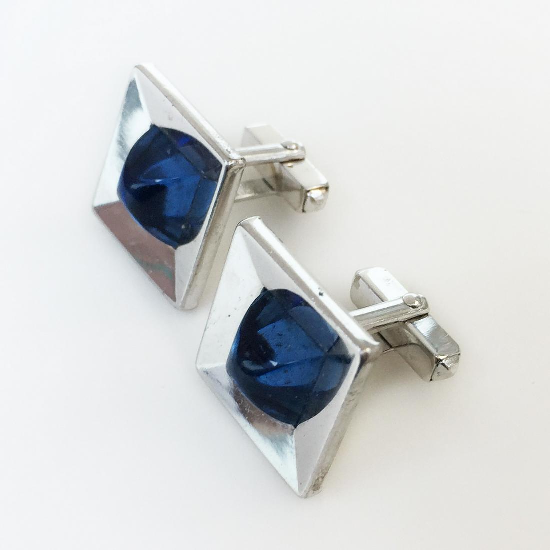 ANSON Silver tone london blue topaz color cufflinks (1 of 6)