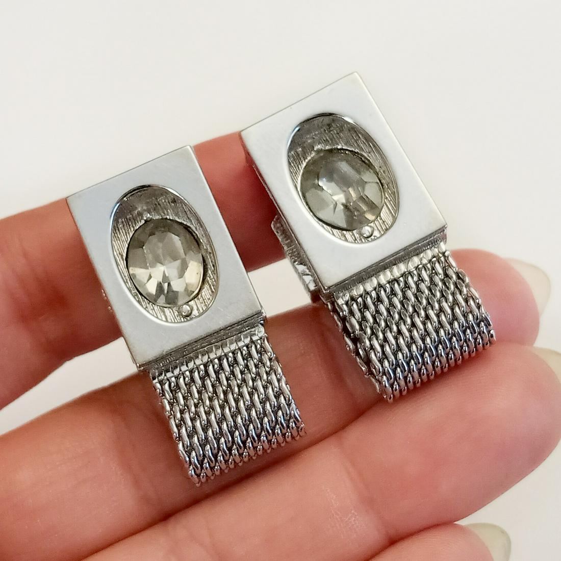 SWANK Silver tone smoky color rhinestone cufflinks (1 of 7)