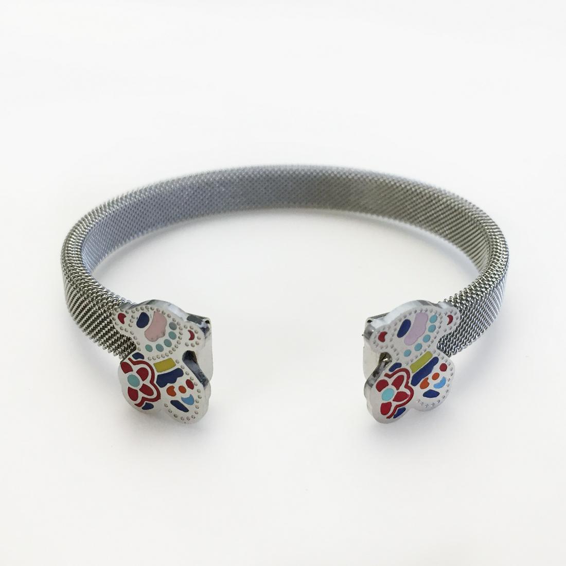 Silver tone enamel TOUS style Bear mesh cuff bracelet (1 of 11)