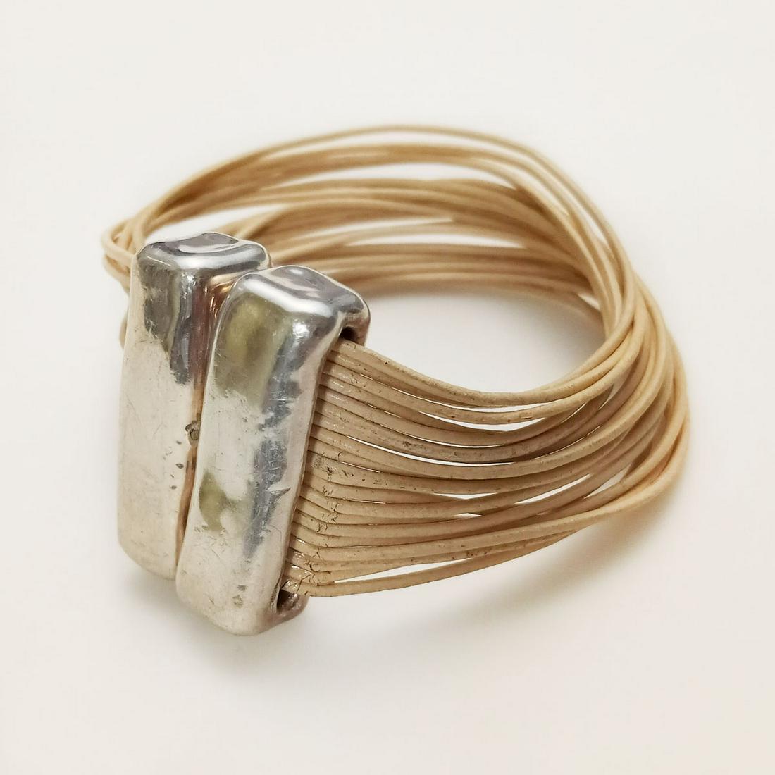 Vintage sterling silver leather magnetic bracelet (1 of 6)