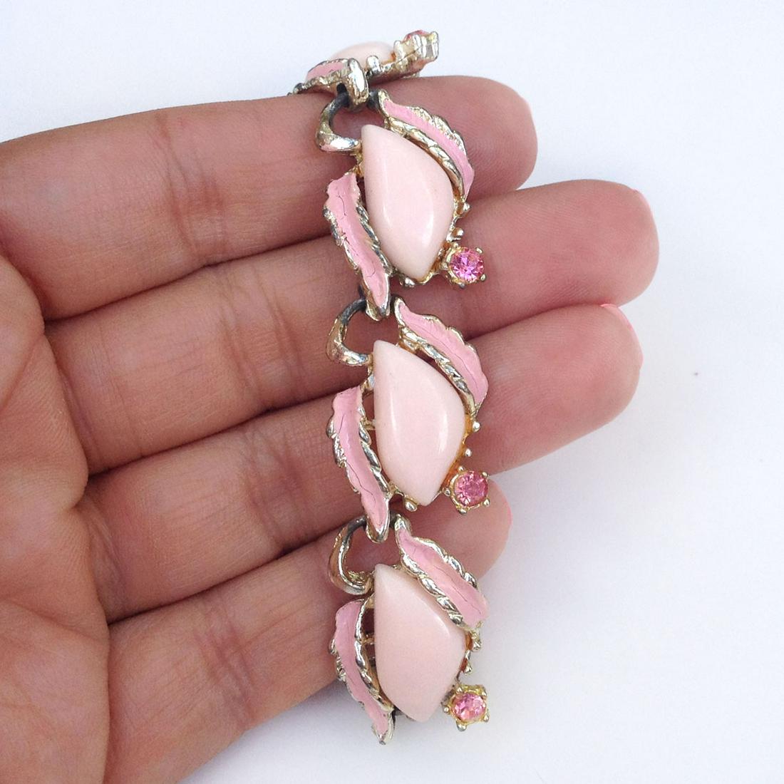 Silver tone pink cabochon enamel crystals bracelet (1 of 3)