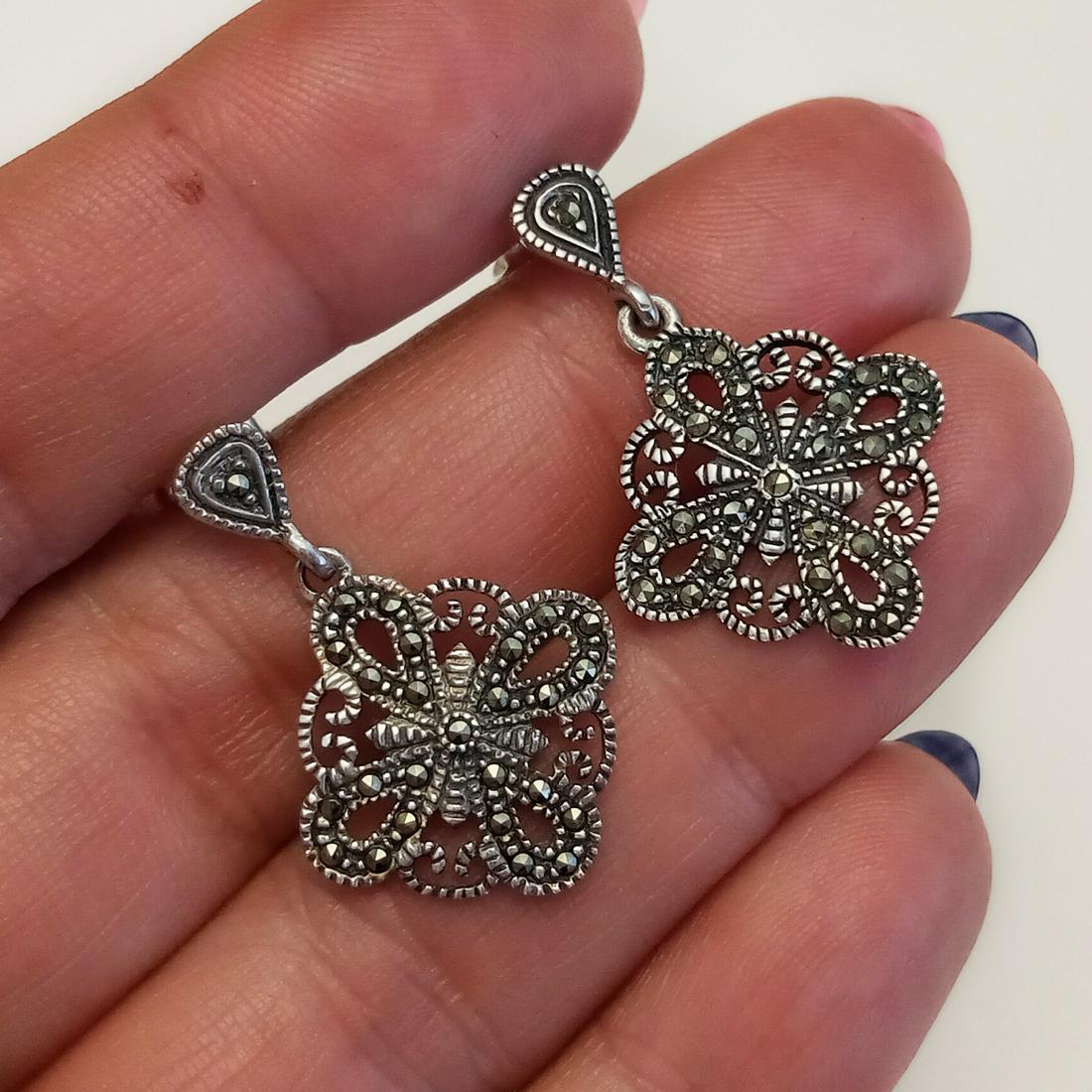 MARSALA Sterling silvr marcasite earrings, signed (1 of 3)