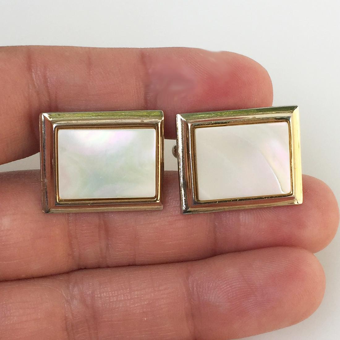 Vintage gold tone white Mother of pearl color cufflinks (1 of 7)