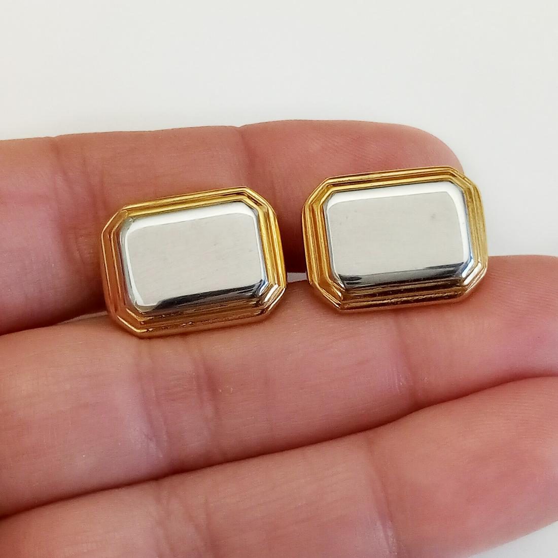 Two tone shiny finish rectangular cufflinks (1 of 6)