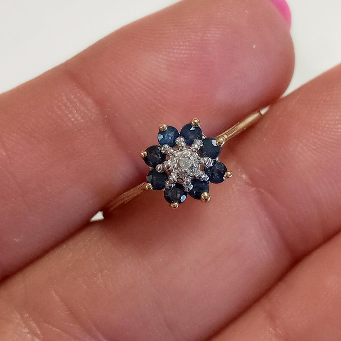10K yellow gold blue sapphire diamond ring, size 7 (1 of 6)