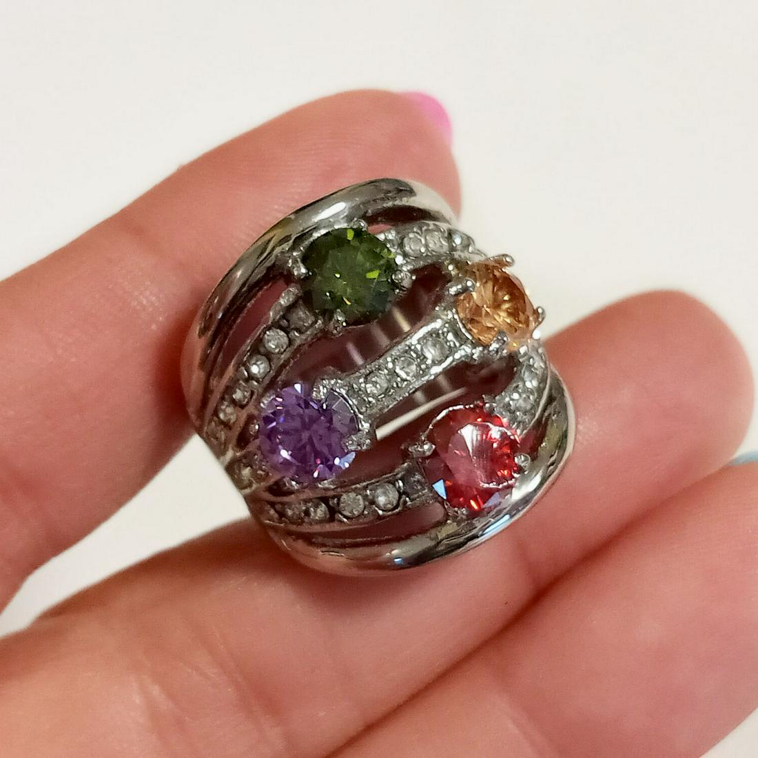 Silver tone S Steel multicolor and clear crystals ring (1 of 6)