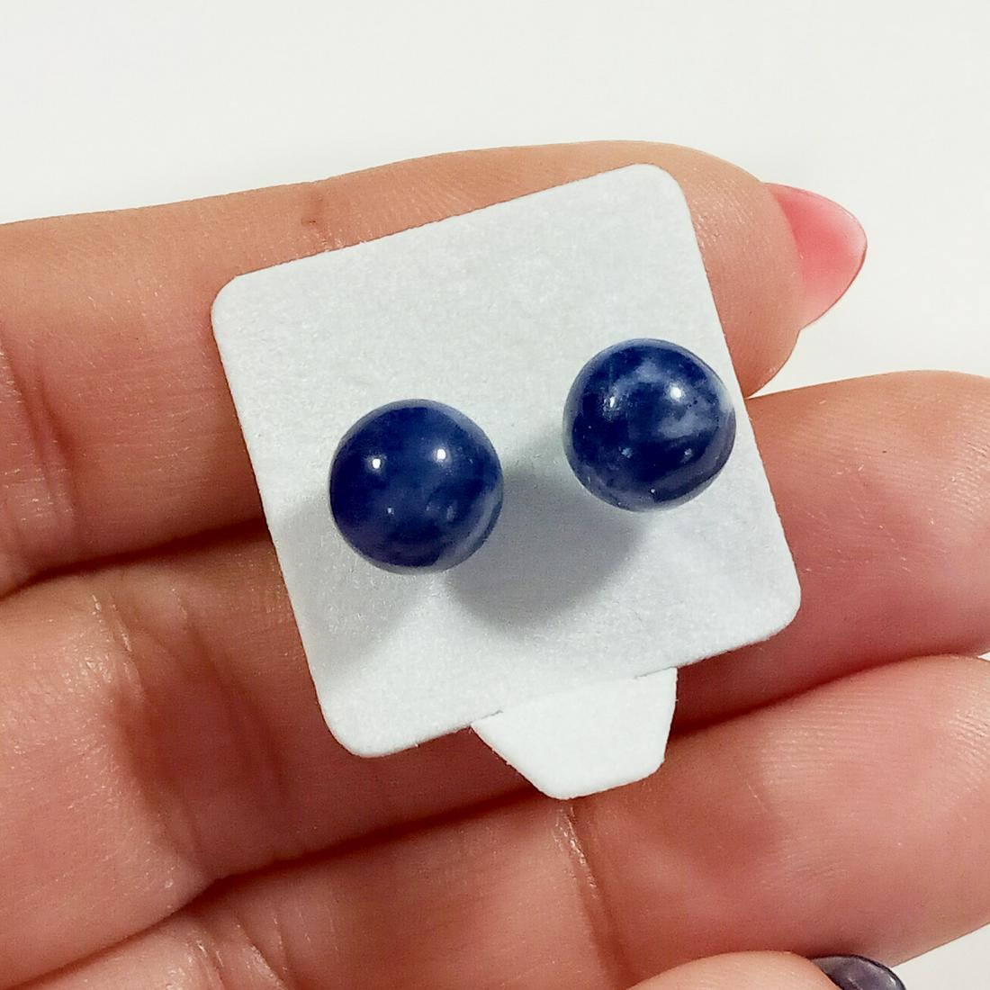 8 mm Round Sodalite beads silver tone stud earrings (1 of 3)