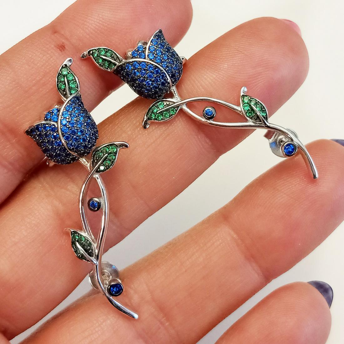 Sterling silver green blue Rose climber drop earrings (1 of 5)