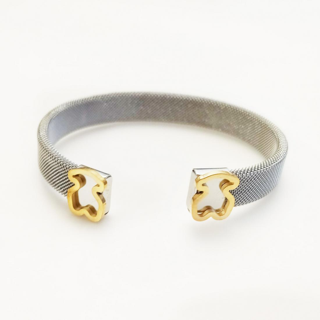Two tone st steel TOUS style Bear mesh cuff bracelet (1 of 10)