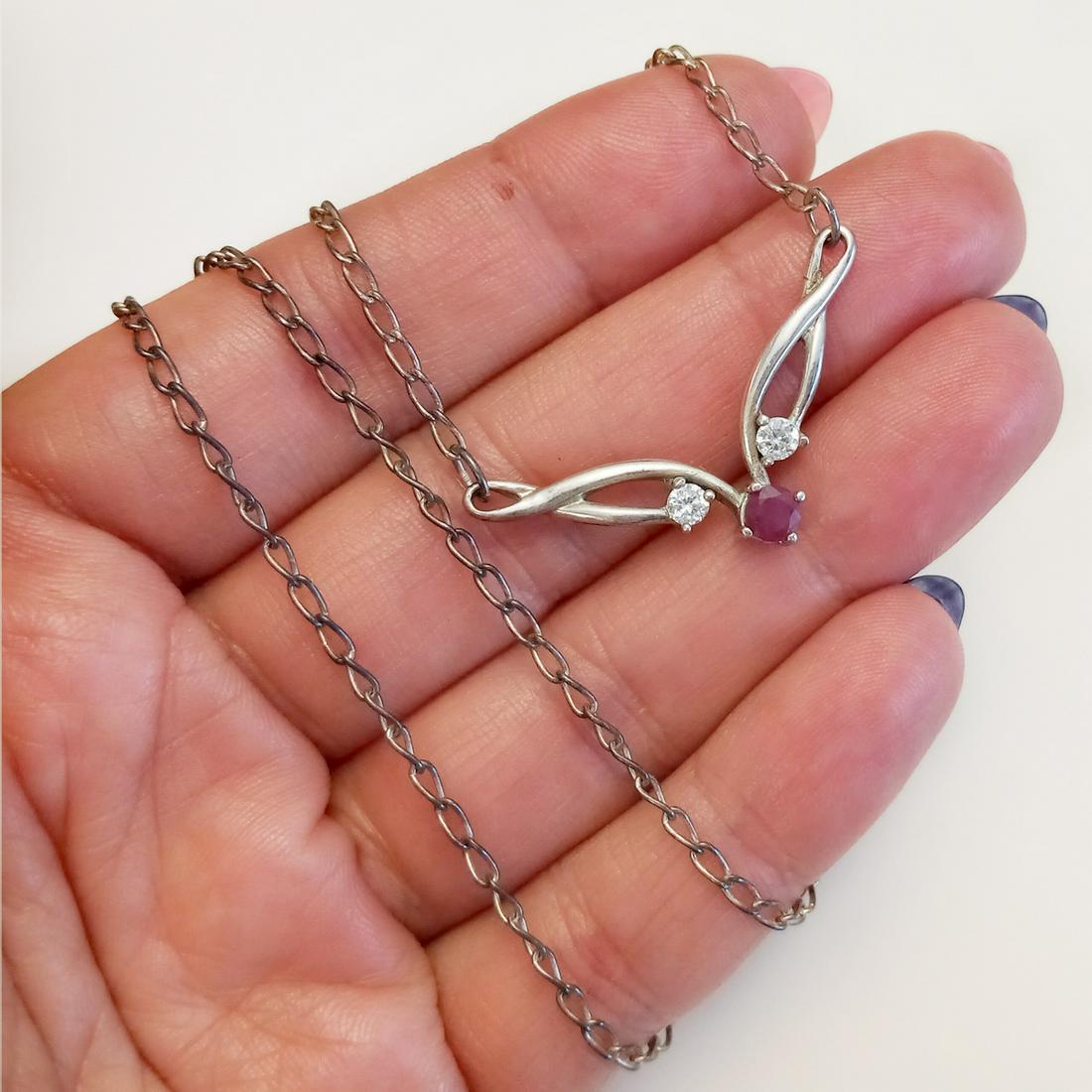 Sterling silver ruby, CZ chain necklace (1 of 4)