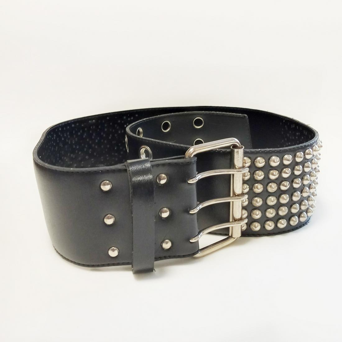 Silver tone and black faux leather studded wide belt (1 of 5)