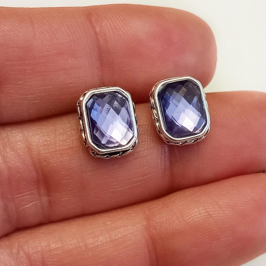 NAPIER Silver tone amethyst color rectangular earrings (1 of 5)