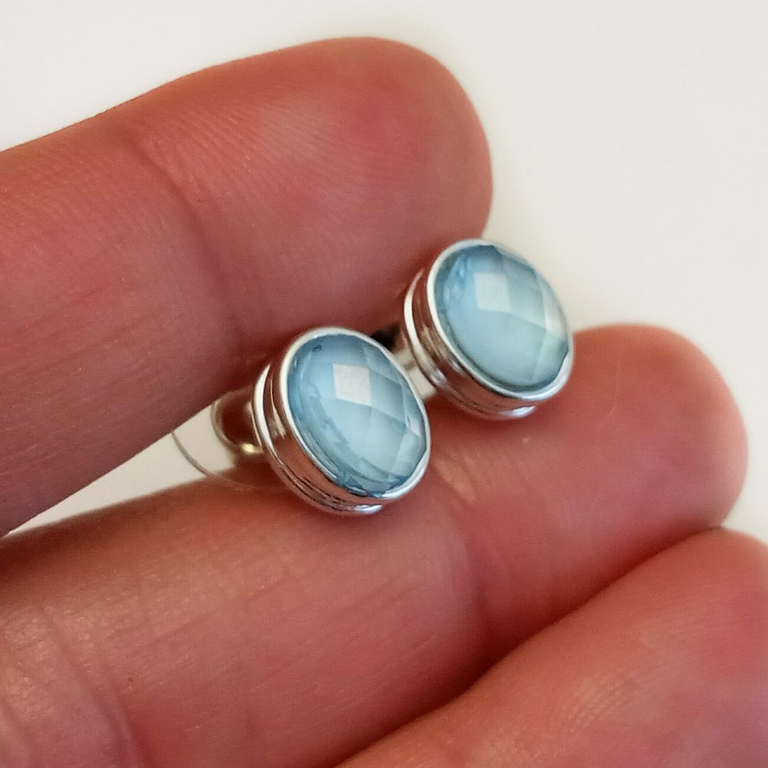NAPIER Silver tone blue topaz color oval earrings (1 of 6)