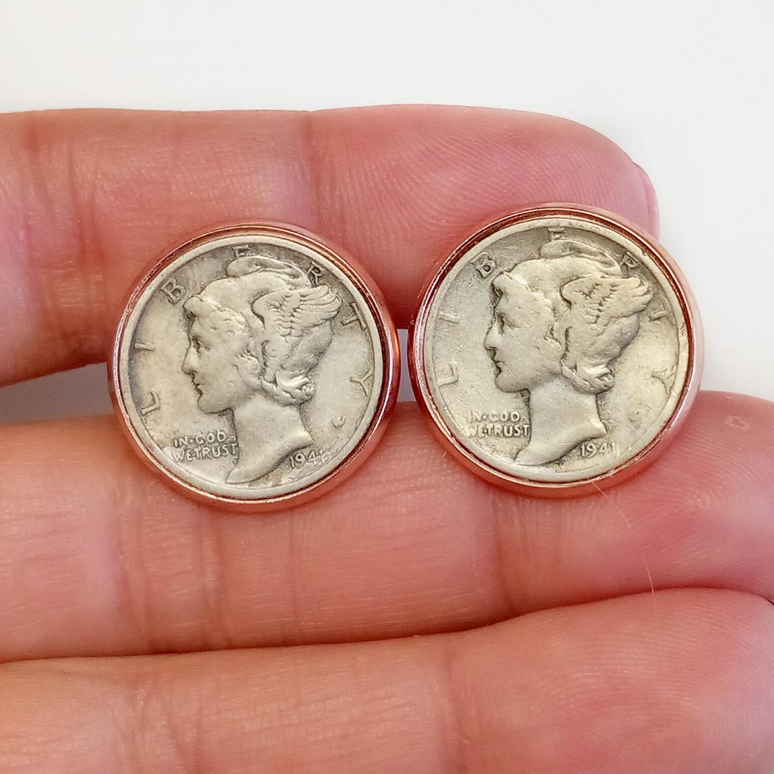 Silver Mercury Dime 1940 coin rose gold tone cufflinks (1 of 6)