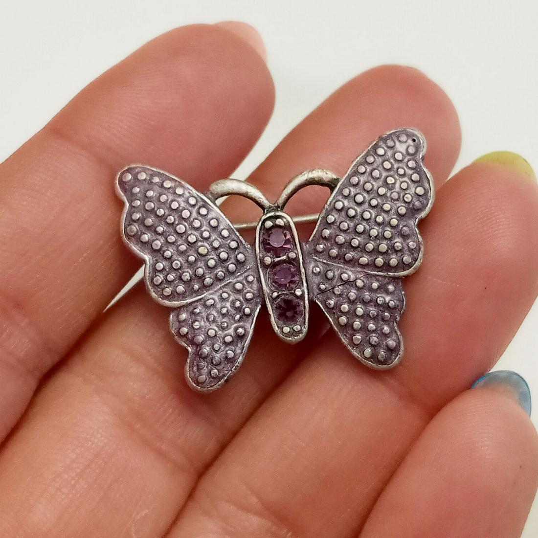 Silver tone purple pink rhinestones Butterfly brooch (1 of 3)