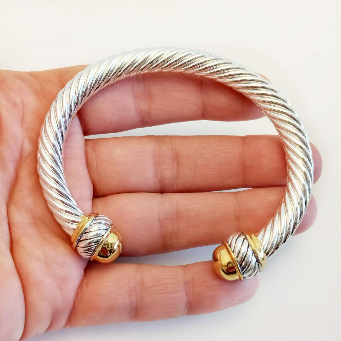 Two tone David Yurman Style twisted cable cuff bracelet (1 of 7)