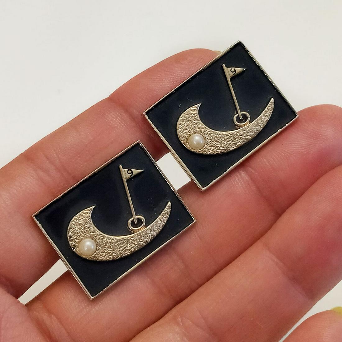 SWANK Vintage gold tone black enamel Golf cufflinks (1 of 8)