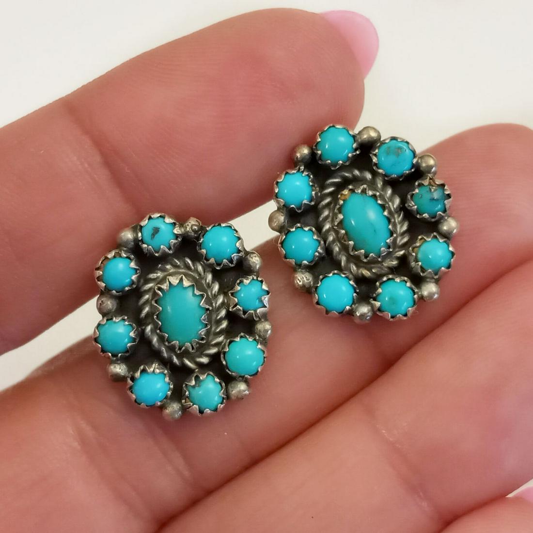 Vintage sterling silver turquoise push back earrings (1 of 3)