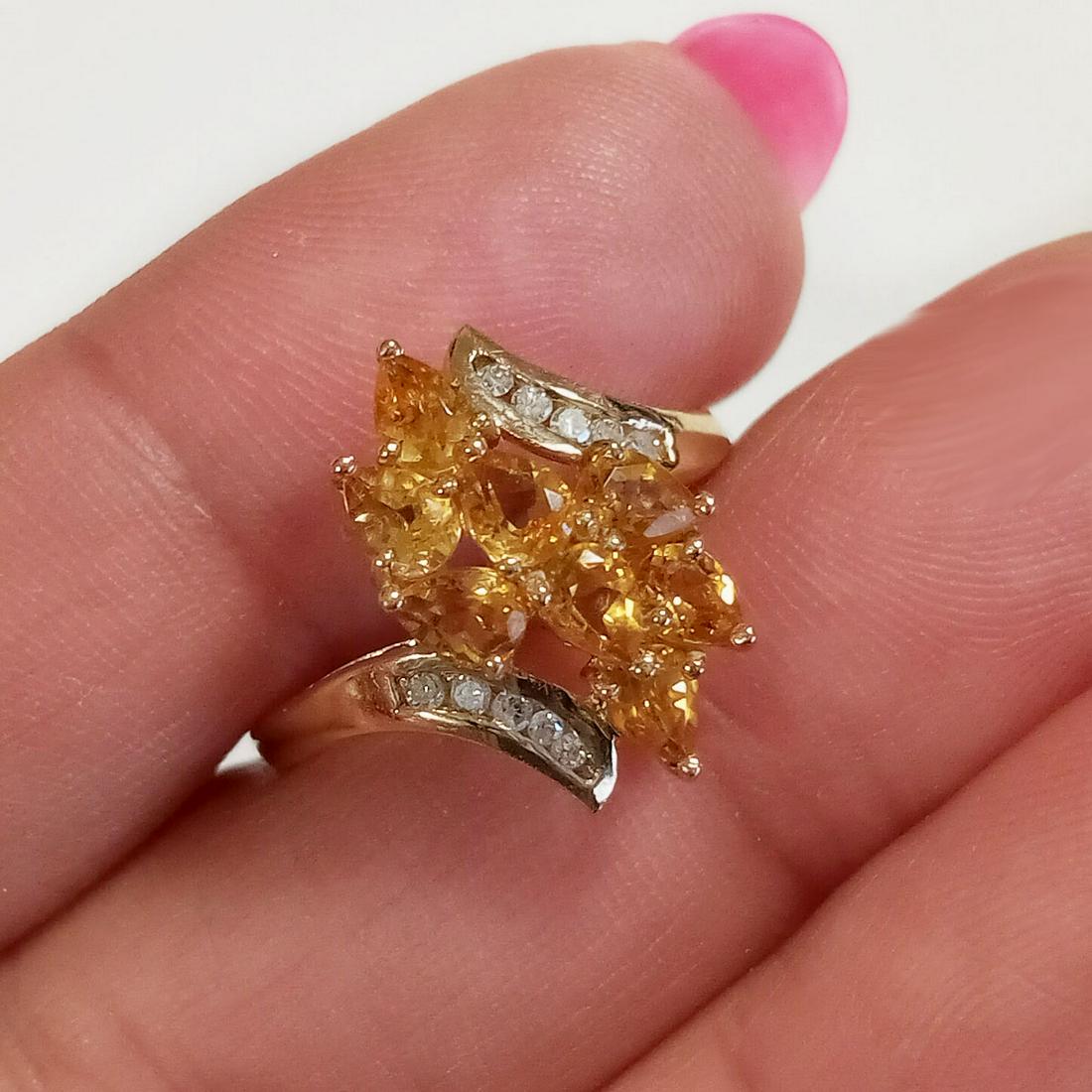 10K yellow gold citrine diamond ring, size 6 1/4 (1 of 5)