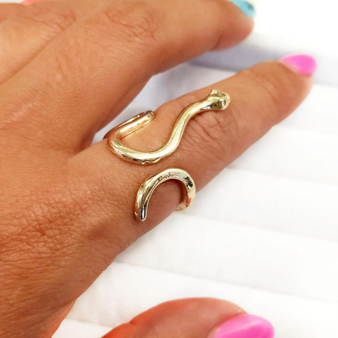 Rose gold tone shiny finish Snake ring, size adj 9-10 (1 of 5)
