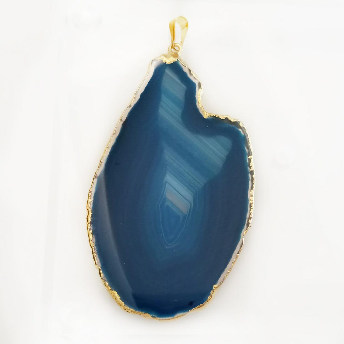 Gold tone Blue Agate free shape slice pendant (1 of 4)